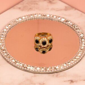 Gold Tone Black Crystal Ring